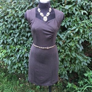 Dark gray cap sleeve dress and belt